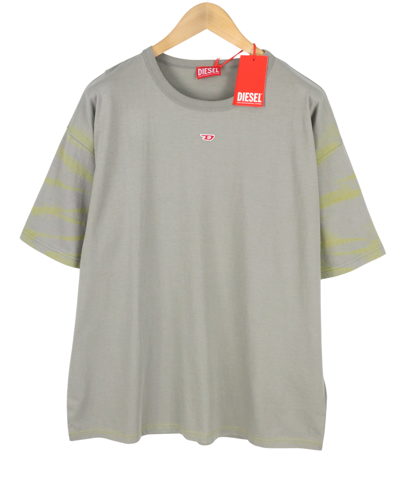 DIESEL T-Boxt-R23 Men T-Shirt L Grey Tricot Cotton Crew Oversized Short Sleeve