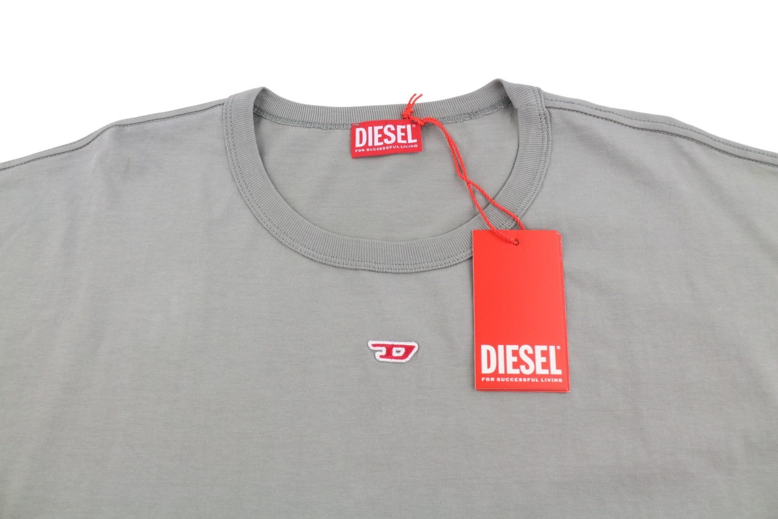 DIESEL T-Boxt-R23 Men T-Shirt L Grey Tricot Cotton Crew Oversized Short Sleeve