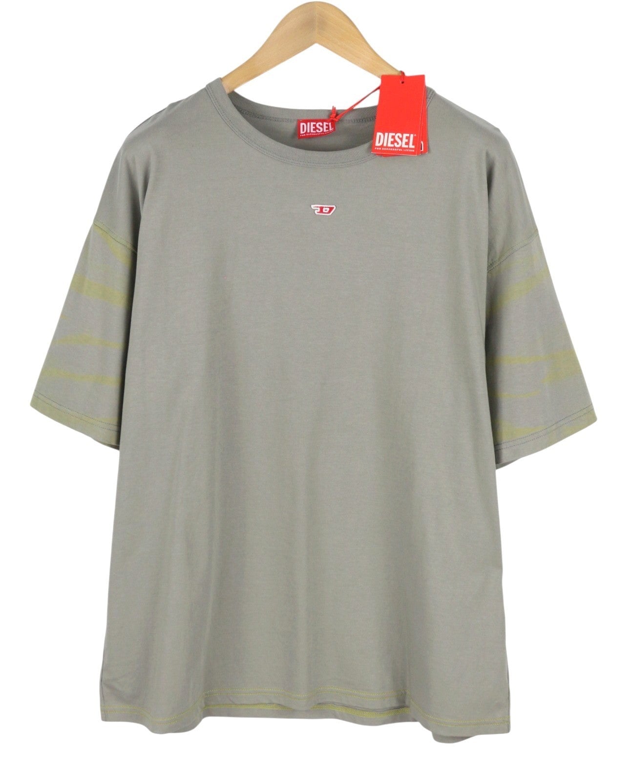 DIESEL T-Boxt-R23 Men T-Shirt L Grey Oversized Cotton Crew Neck Short Sleeved