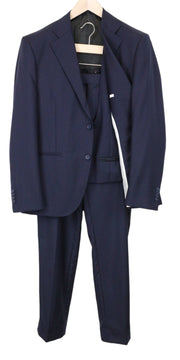 SUITSUPPLY La Spalla Men Suit UK40R Blue Slim 3-Piece Melange Pure Wool Tux