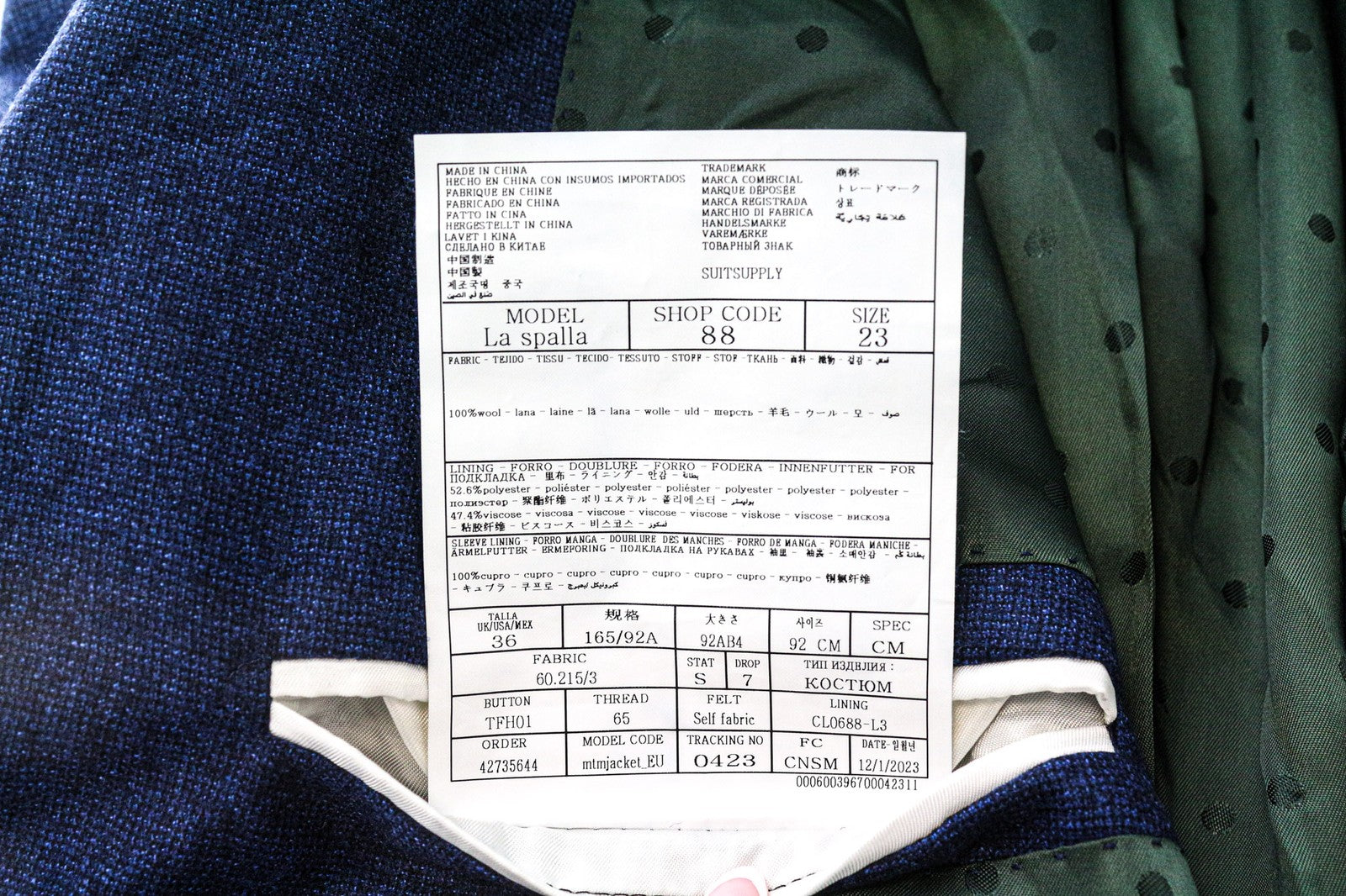 SUITSUPPLY La Spalla Men Suit UK36S Blue Slim 2-Piece Melange Wool S120s