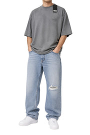 DIESEL T-Wash-Out Men T-Shirt L Grey Faded Oversized Short Sleeved