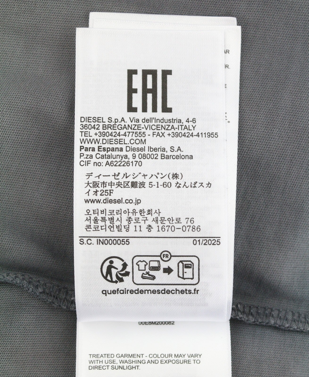 DIESEL T-Wash-Out Men T-Shirt L Grey Faded Oversized Short Sleeved