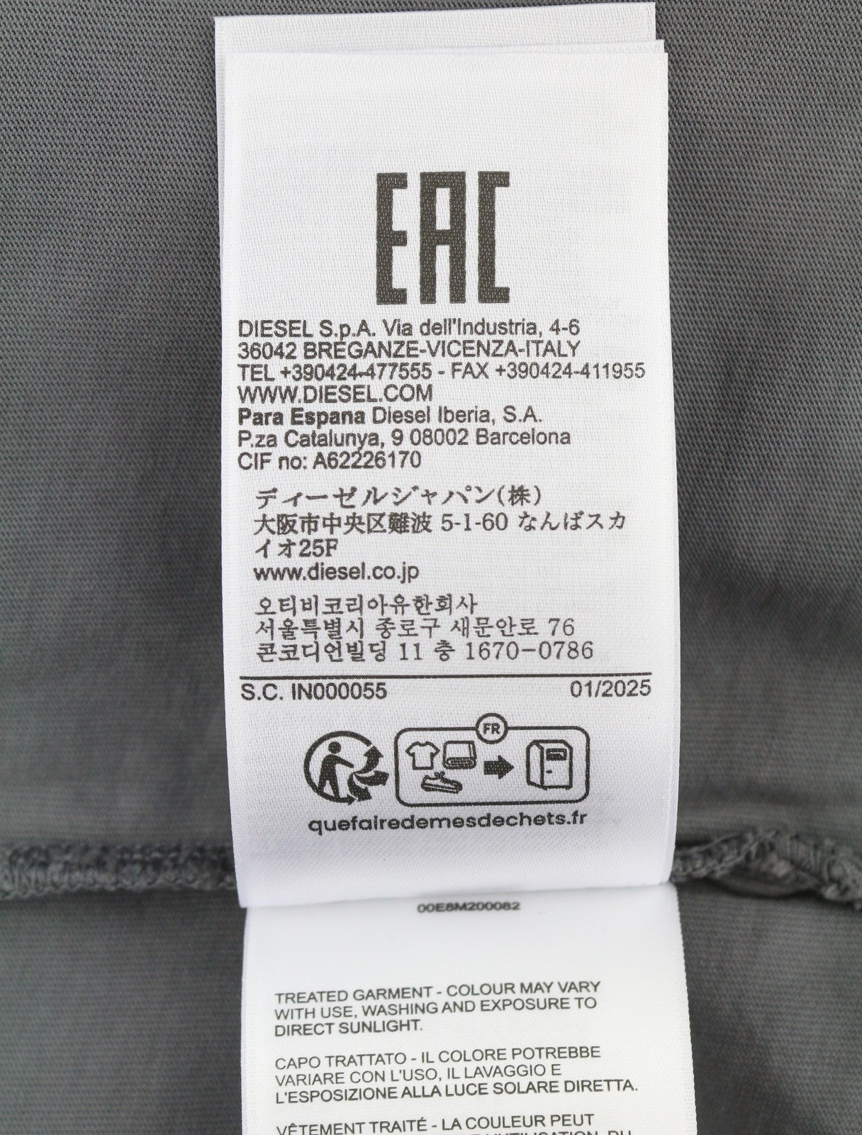DIESEL T-Wash-Out Men T-Shirt XL Grey Faded Oversized Short Sleeved