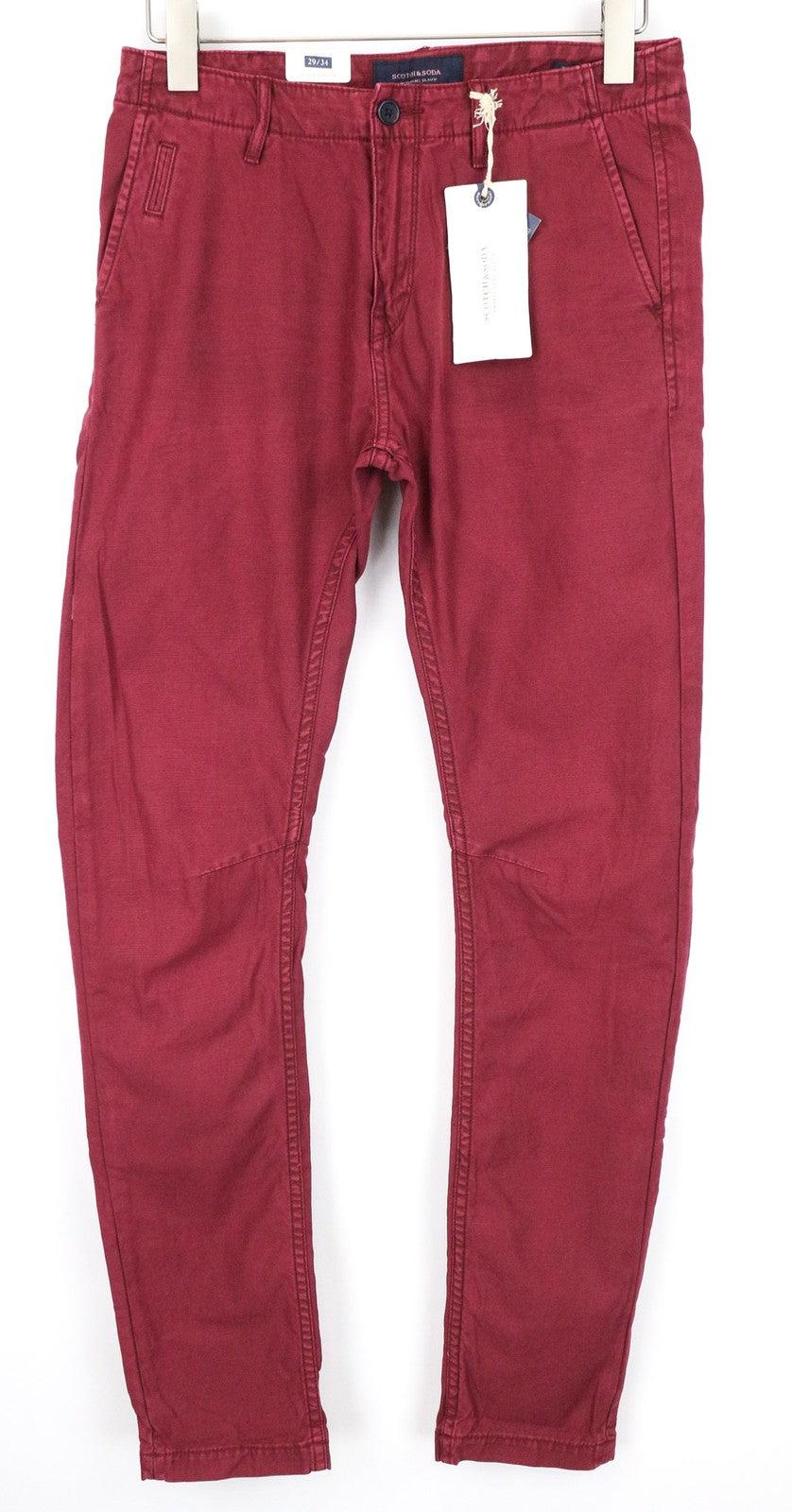 SCOTCH & SODA Theon Men Trousers W29/L34 Burgundy Slim Tapered Chino