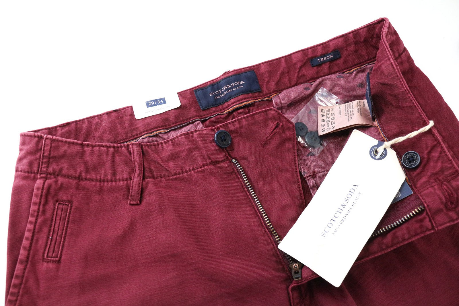 SCOTCH & SODA Theon Men Trousers W29/L34 Red Slim Taper Cut Non-Stretch Chino