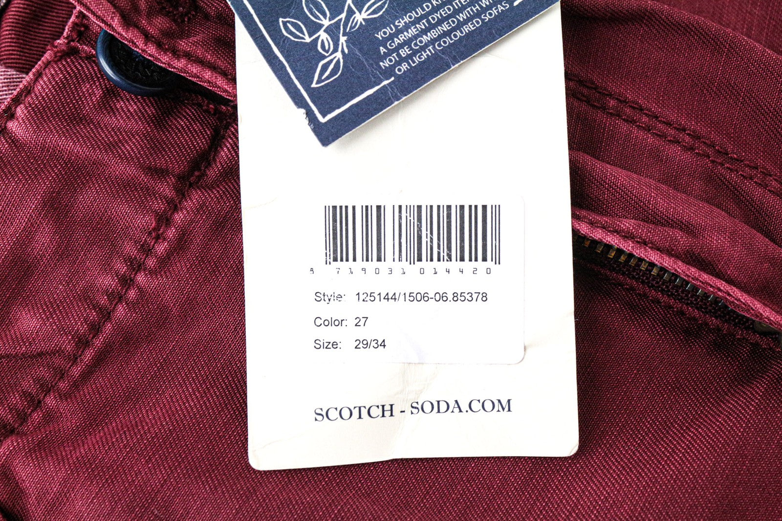 SCOTCH & SODA Theon Men Trousers W29/L34 Red Slim Taper Cut Non-Stretch Chino