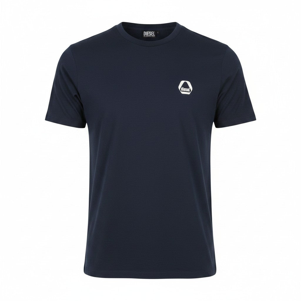 DIESEL T-Just 8-3 Men T-Shirt L Dark Blue Crew Neck Cotton Short Sleeved