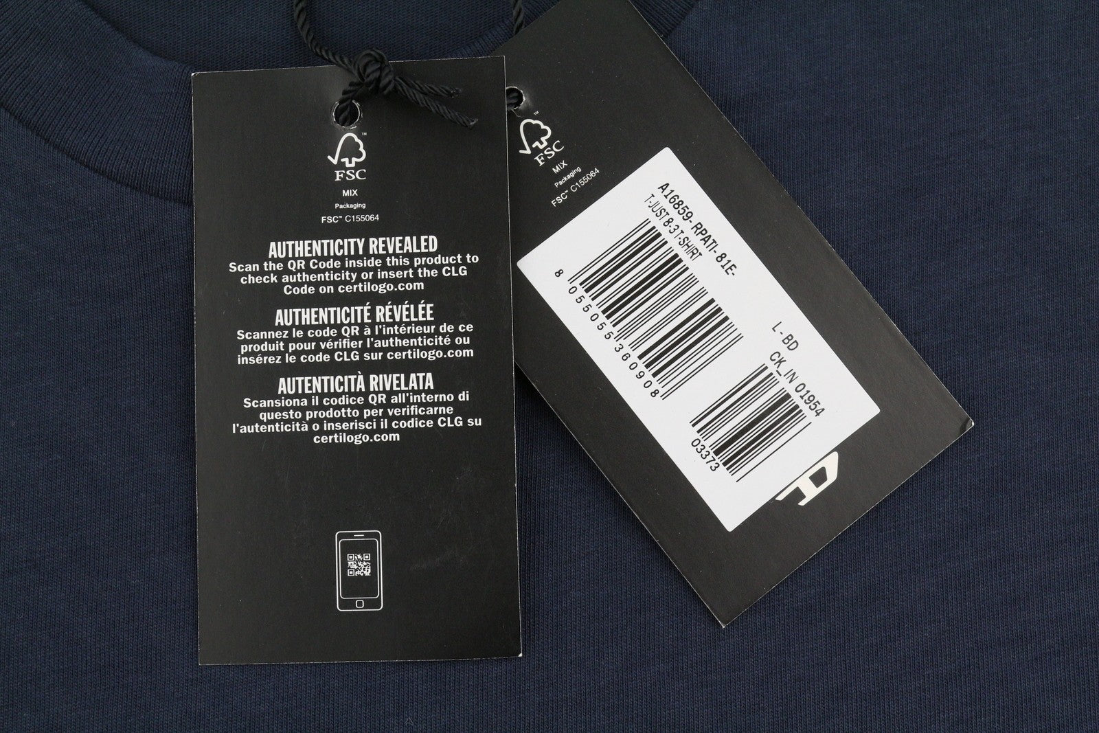 DIESEL T-Just 8-3 Men T-Shirt L Dark Blue Crew Neck Cotton Short Sleeved