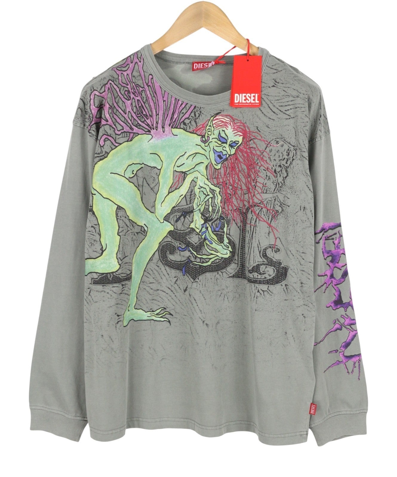 DIESEL T-Boxt-LS-R12 Men T-Shirt M Grey Patterned Loose Fit Long Sleeved RRP115