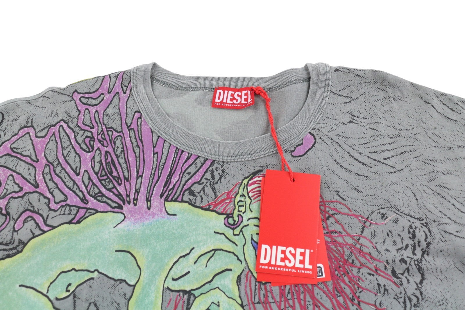 DIESEL T-Boxt-LS-R12 Men T-Shirt M Grey Patterned Loose Fit Long Sleeved RRP115