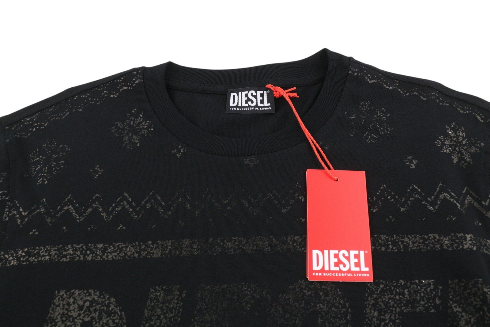 DIESEL T-Just-LS-CX11 Men T-Shirt L Black Shiny Pattern Crew Neck Long Sleeved