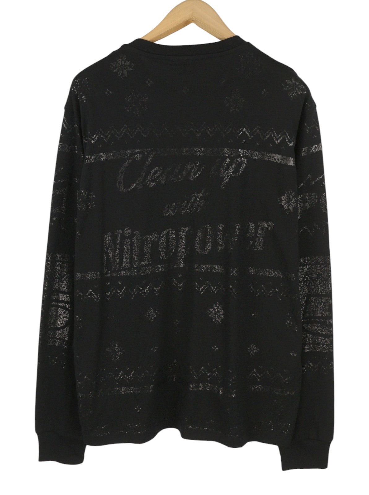 DIESEL T-Just-LS-CX11 Men T-Shirt 2XL Black Shiny Pattern Crew Neck Long Sleeved