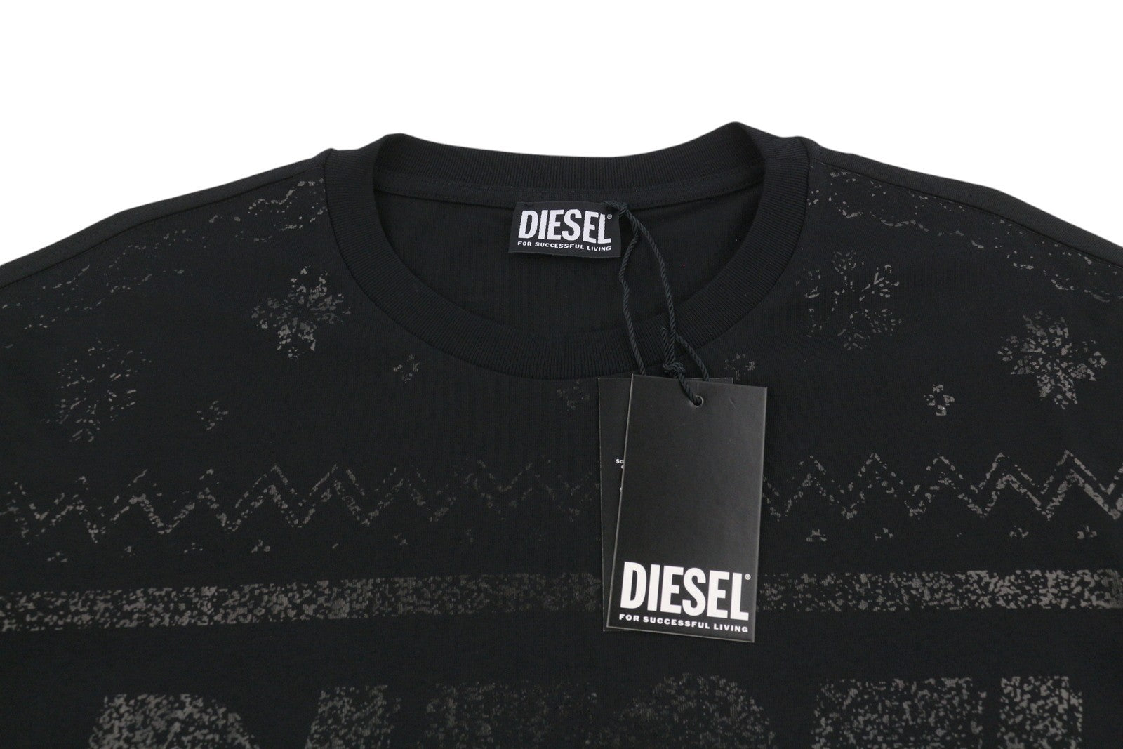 DIESEL T-Just-LS-CX11 Men T-Shirt 2XL Black Shiny Pattern Crew Neck Long Sleeved