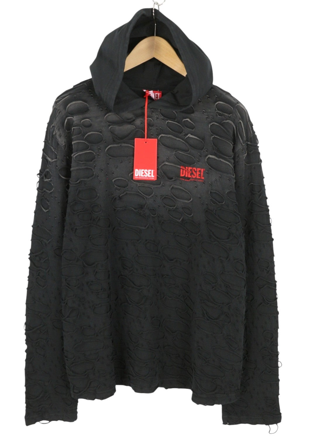 DIESEL T-Crane-LS-Hood Men T-Shirt L Faded Relaxed Hooded With Holes RRP250