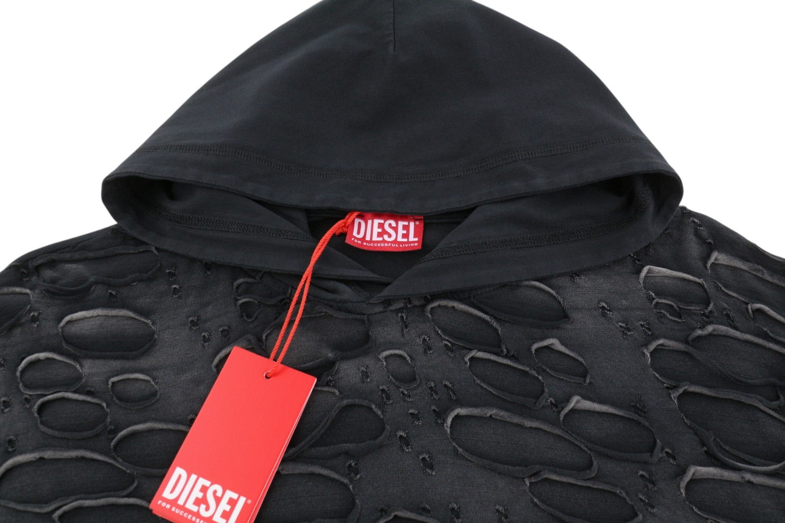 DIESEL T-Crane-LS-Hood Men T-Shirt M Faded Relaxed Hooded With Holes RRP250