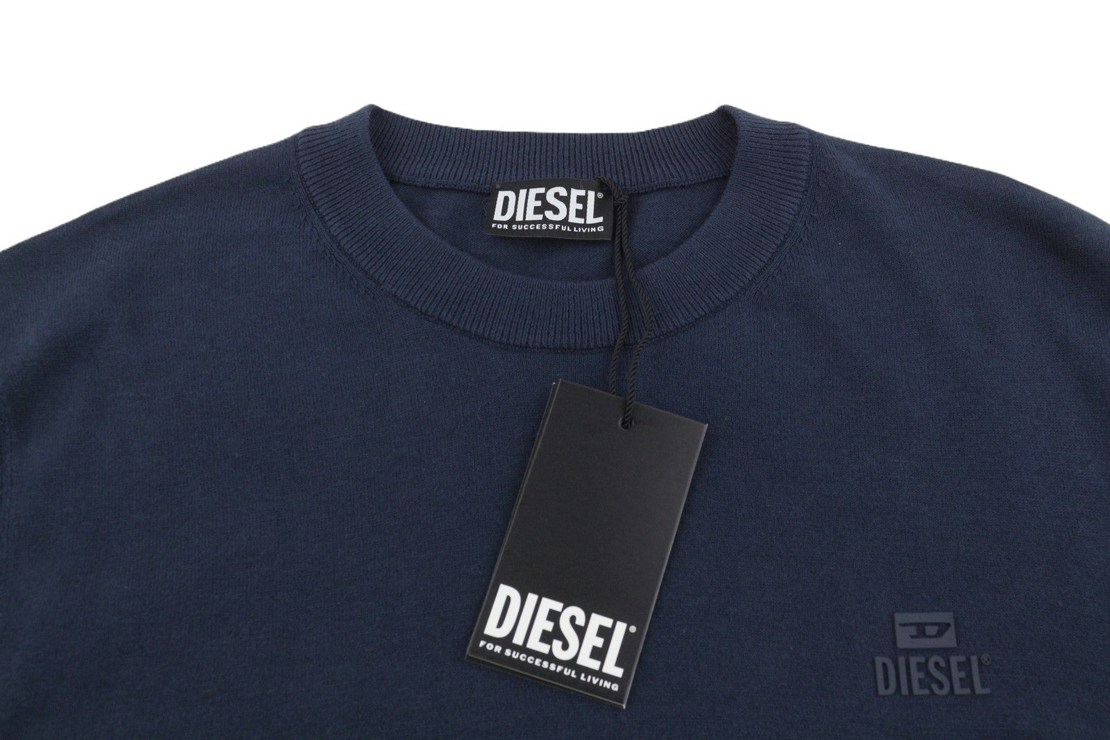 DIESEL K-Freex-Newprint Men Jumper 2XL Dark Blue Cotton Knit Crew Neck RRP140