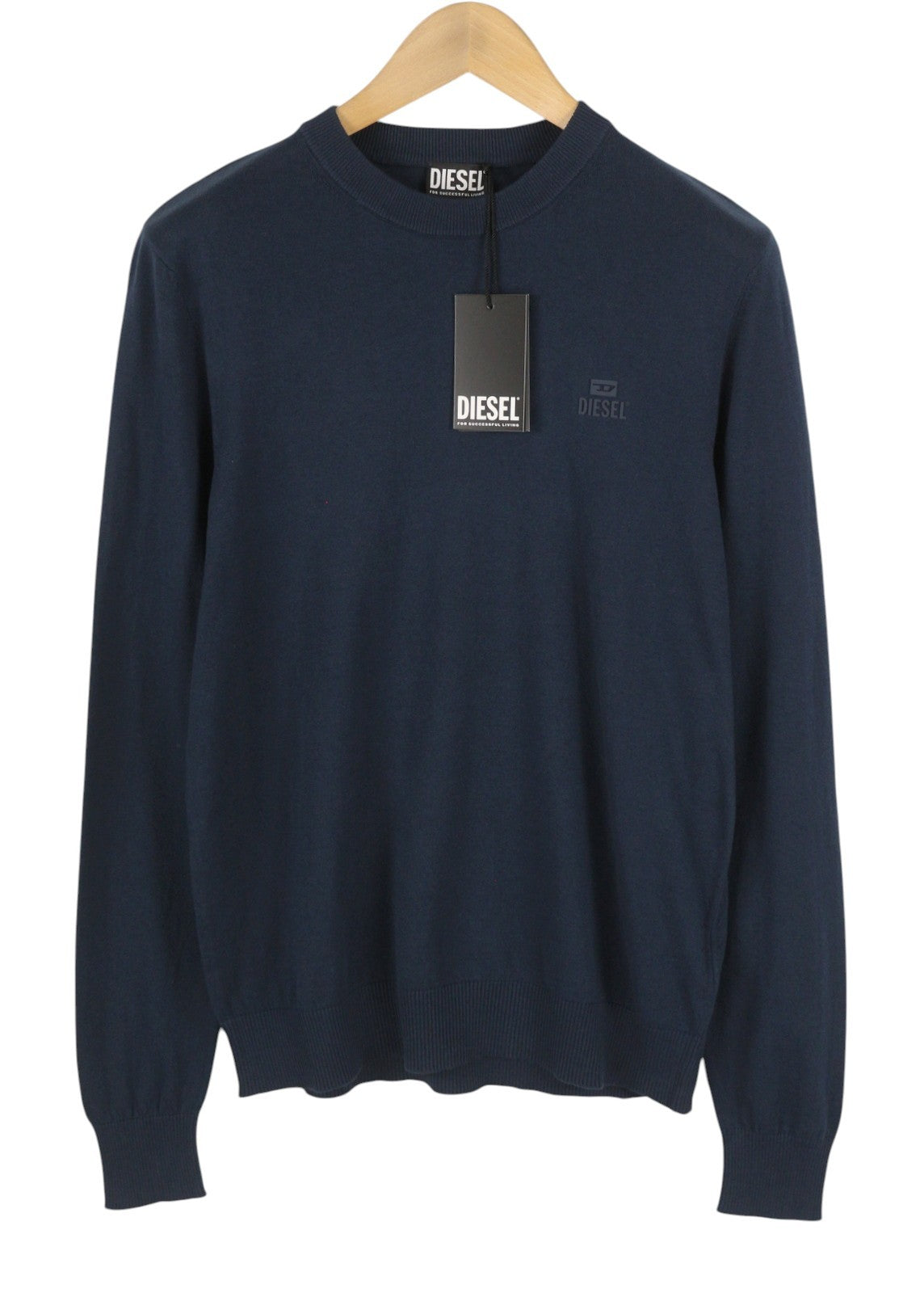DIESEL K-Freex-Newprint Men Jumper XL Dark Blue Cotton Knit Crew Neck RRP140