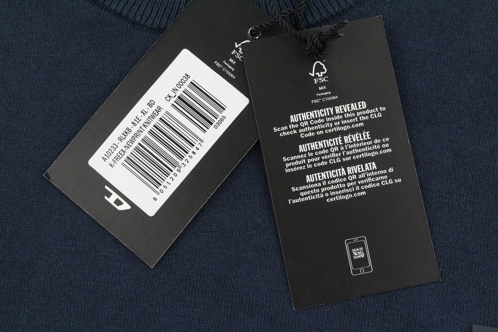 DIESEL K-Freex-Newprint Men Jumper XL Dark Blue Cotton Knit Crew Neck RRP140