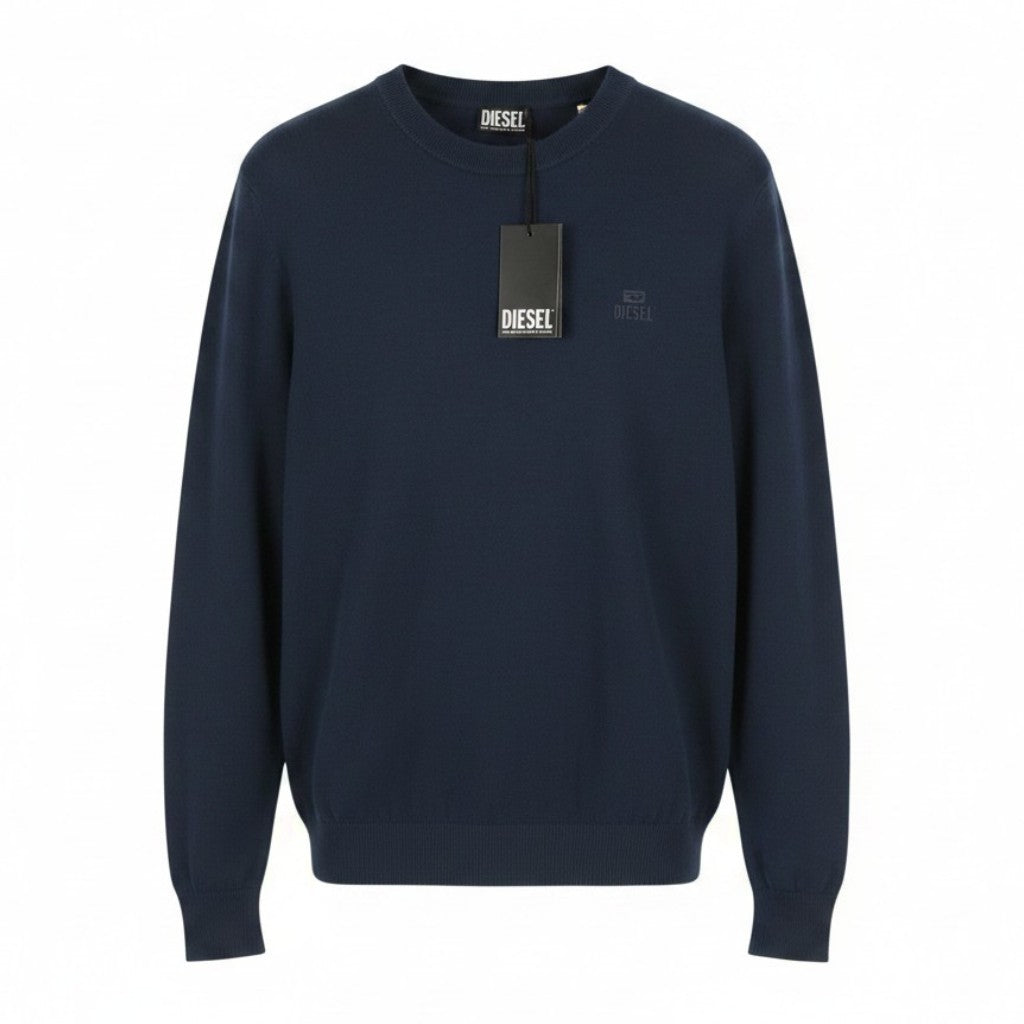 DIESEL K-Freex-Newprint Men Jumper M Dark Blue Cotton Knit Crew Neck RRP140
