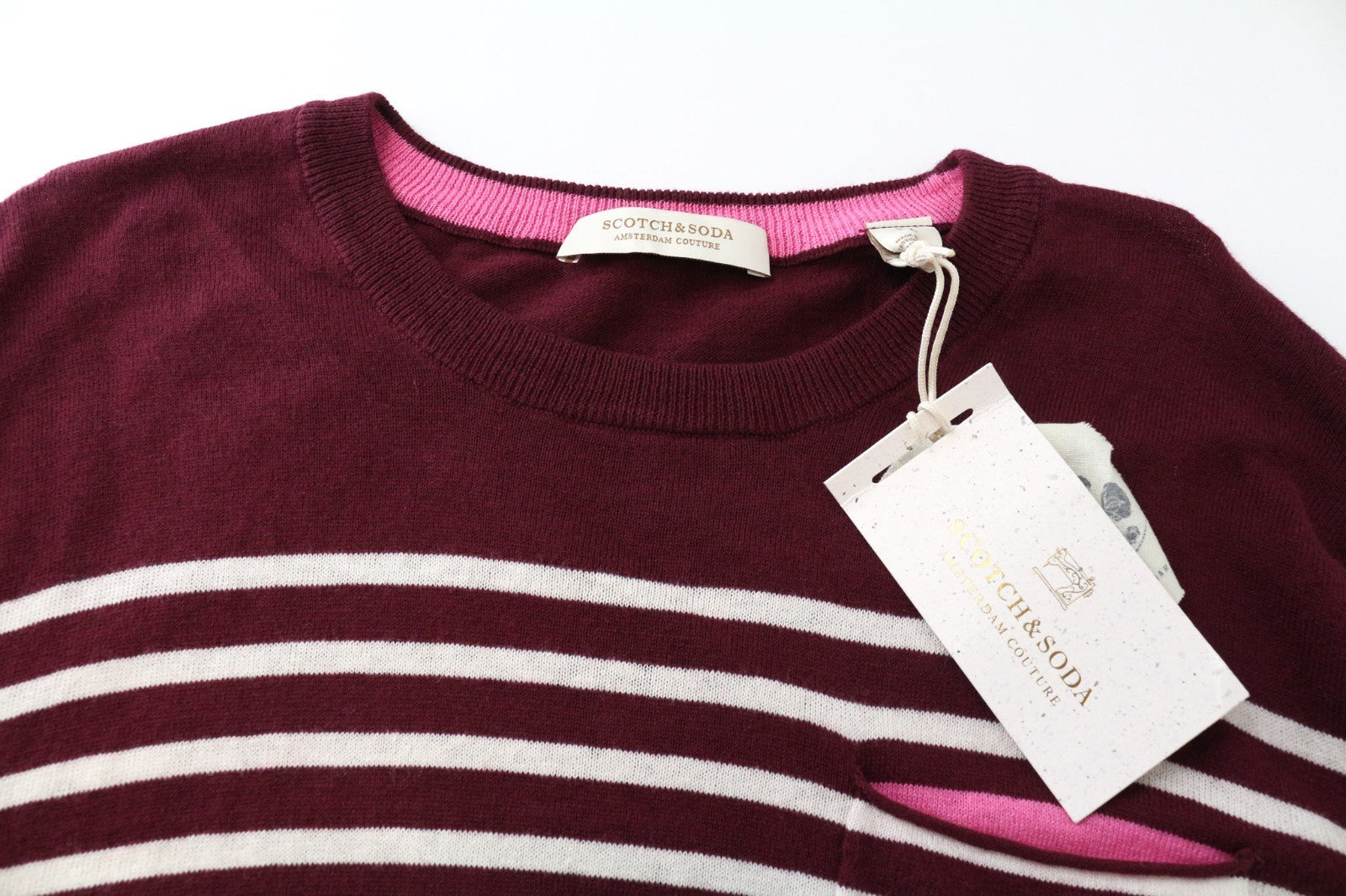 SCOTCH & SODA Ams Couture Men Sweatshirt L Purple Red Cotton Wool Striped