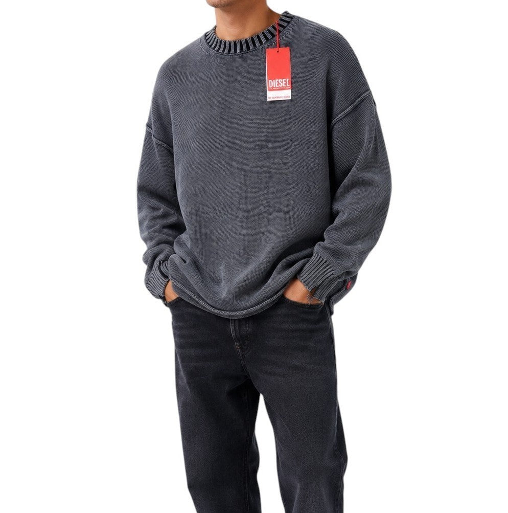 DIESEL K-Delos-A Men Jumper L Blue Faded Distress Oversized Pull On RRP395
