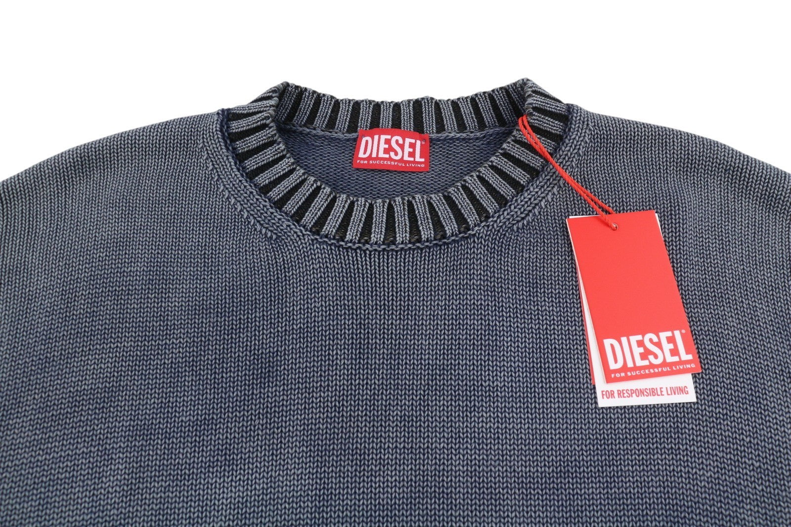 DIESEL K-Delos-A Men Jumper M Blue Faded Distress Oversized Pull On RRP395