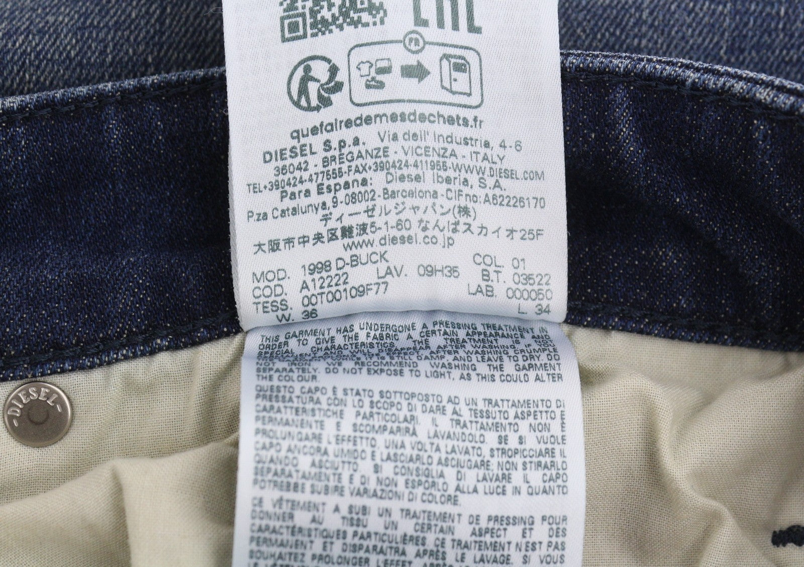 DIESEL 1998 D-Buck 09H35 Men Jeans W36/L34 Blue Faded Slim Bootcut RRP175