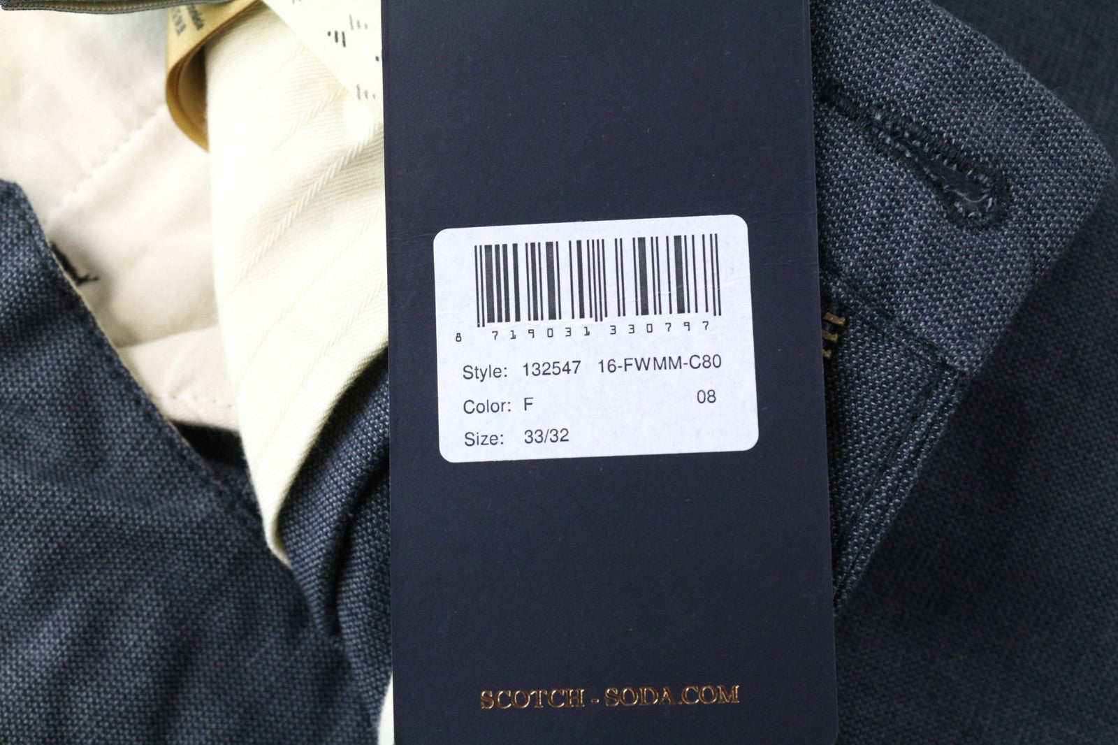 SCOTCH & SODA Stuart Men Trousers W33/L32 Slim Fit Pure Cotton Grey Pleated