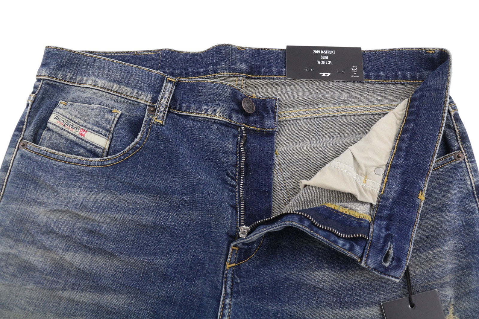 DIESEL 2019 D-Strukt R0992 Men Jeans W36/L34 Blue Faded Distress Slim RRP250