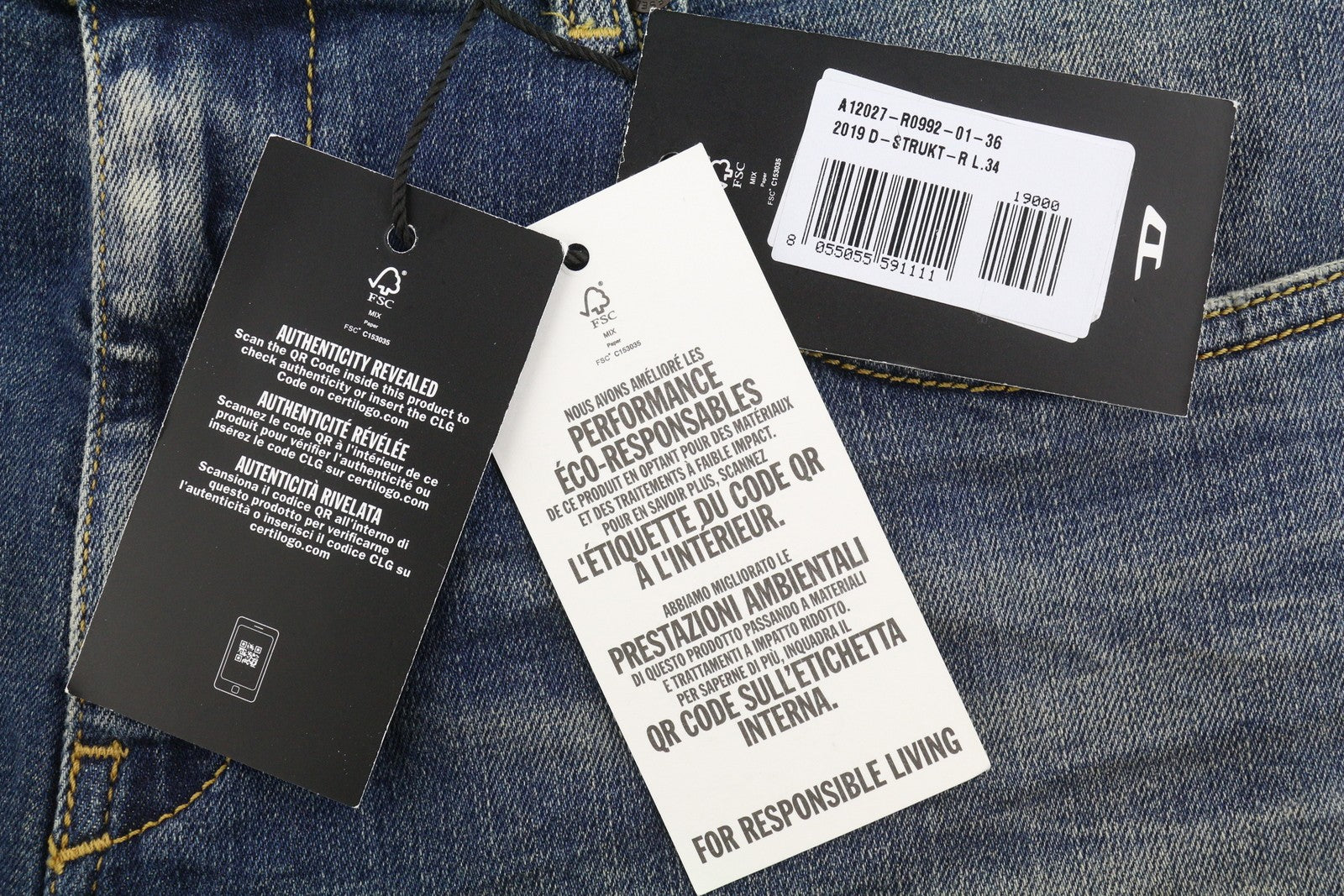 DIESEL 2019 D-Strukt R0992 Men Jeans W36/L34 Blue Faded Distress Slim RRP250