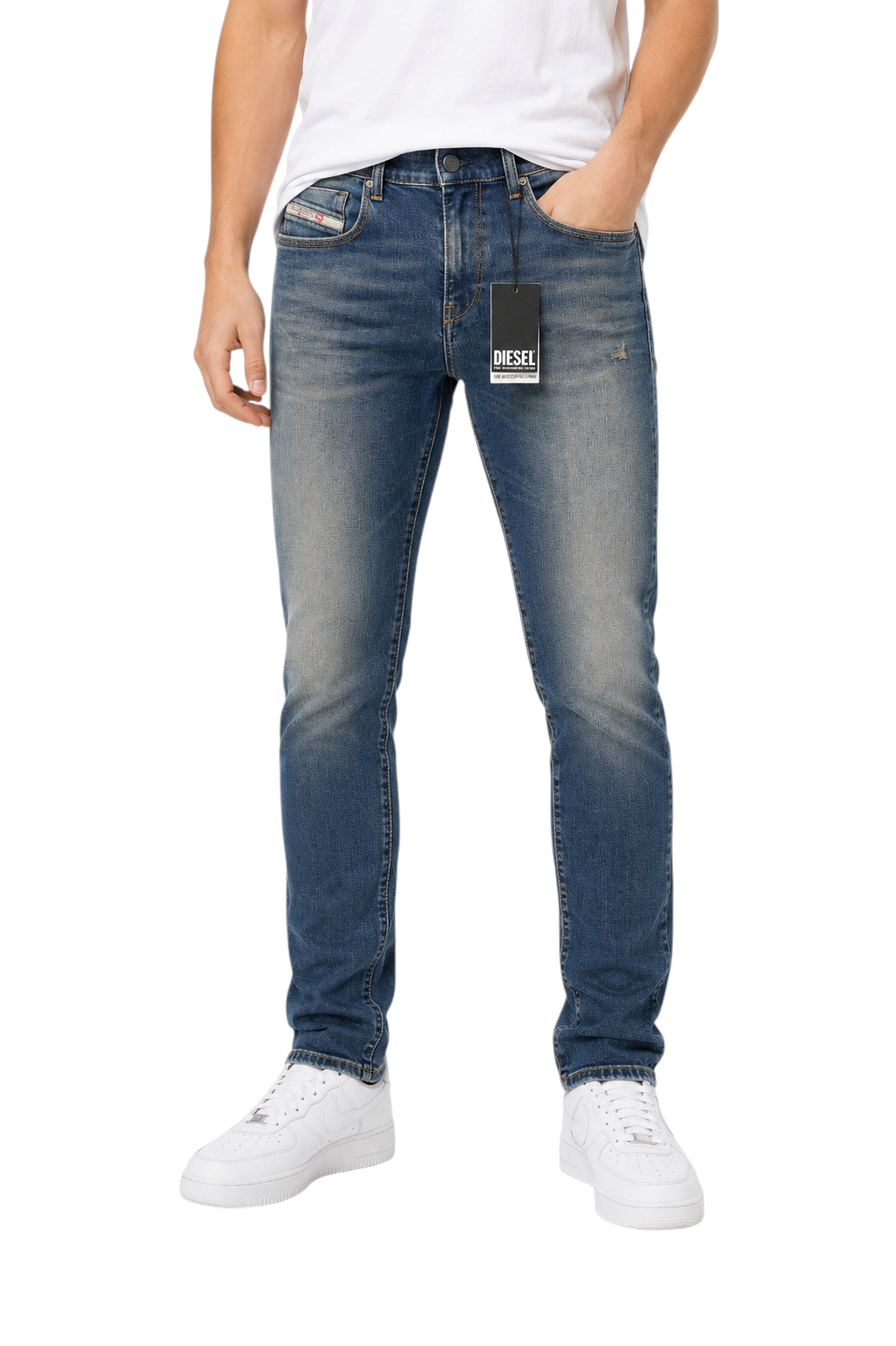 DIESEL 2019 D-Strukt R0992 Men Jeans W34/L34 Blue Faded Distress Slim RRP250