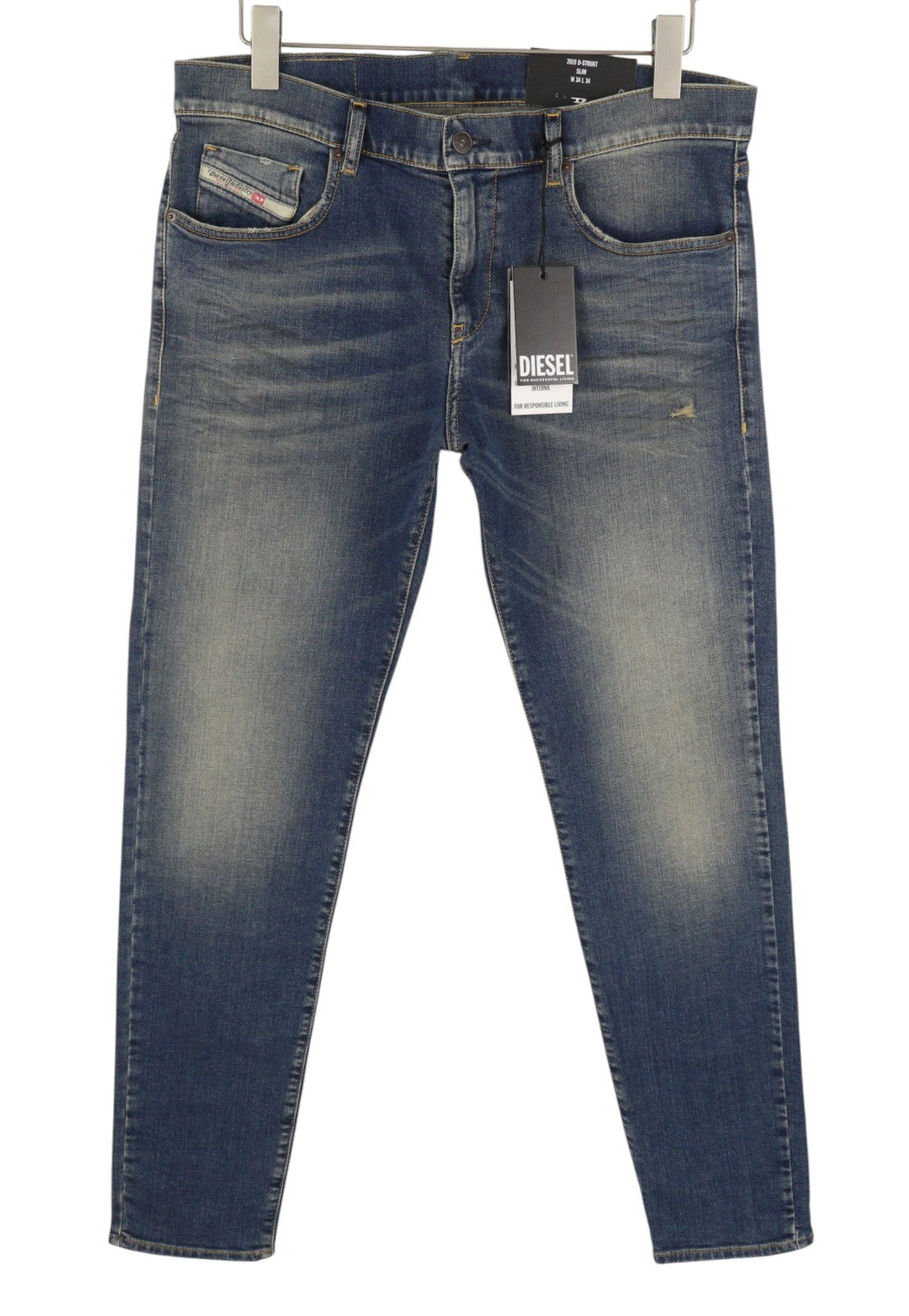 DIESEL 2019 D-Strukt R0992 Men Jeans W34/L34 Blue Faded Distress Slim RRP250