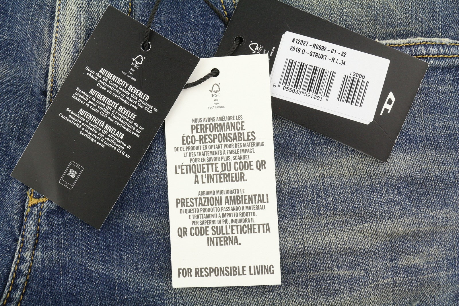 DIESEL 2019 D-Strukt R0992 Men Jeans W32/L34 Blue Faded Distress Slim RRP250