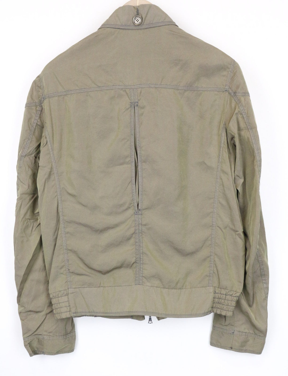 JOHN RICHMOND Men Jacket 48 M Khaki Green Silk Blend Zipped Lightweight