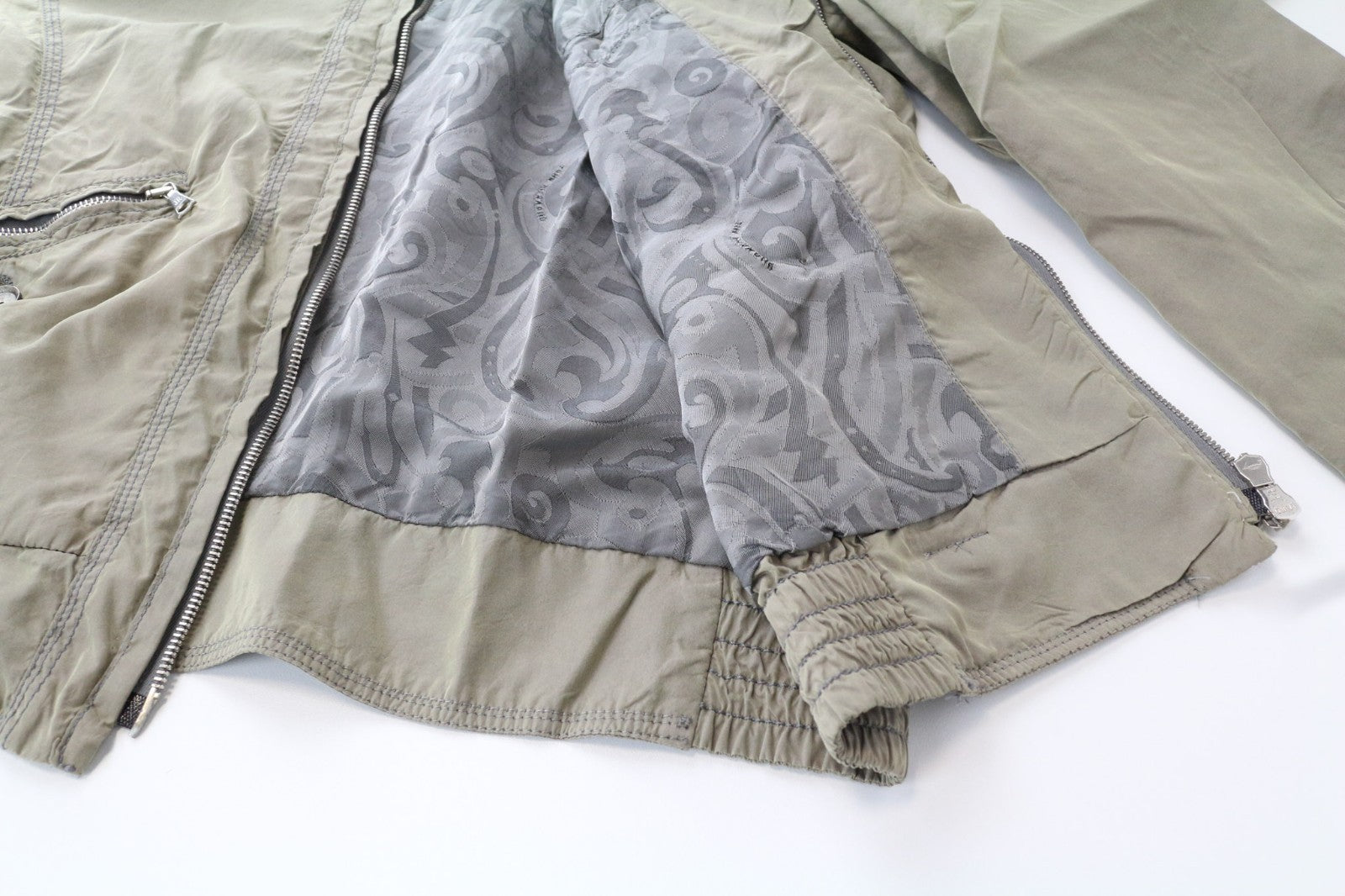 JOHN RICHMOND Men Jacket 48 M Khaki Green Silk Blend Zipped Lightweight