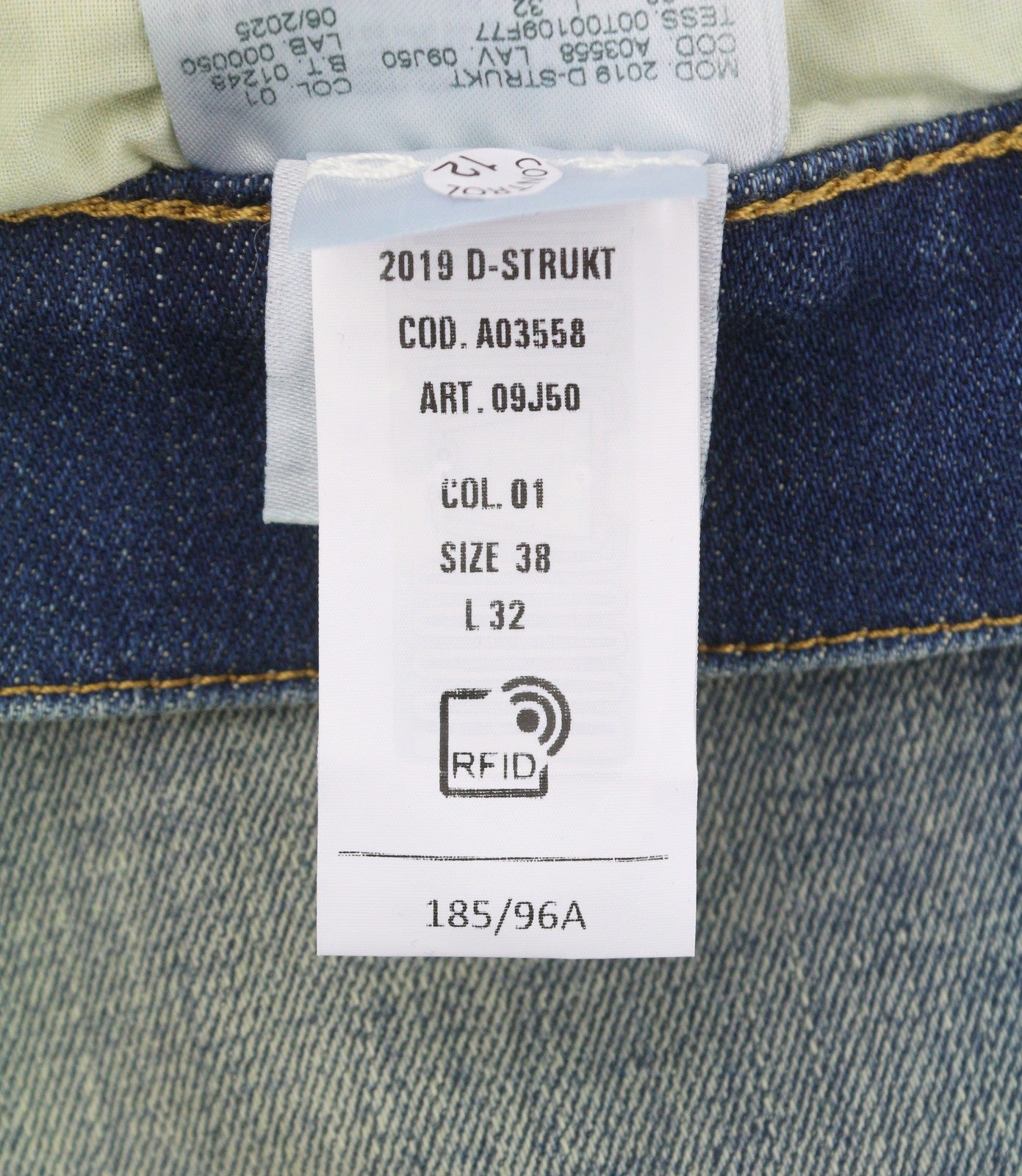 DIESEL 2019 D-Strukt 09J50 Men Jeans W38/L32 Blue Whiskers Faded Slim Fit RRP195