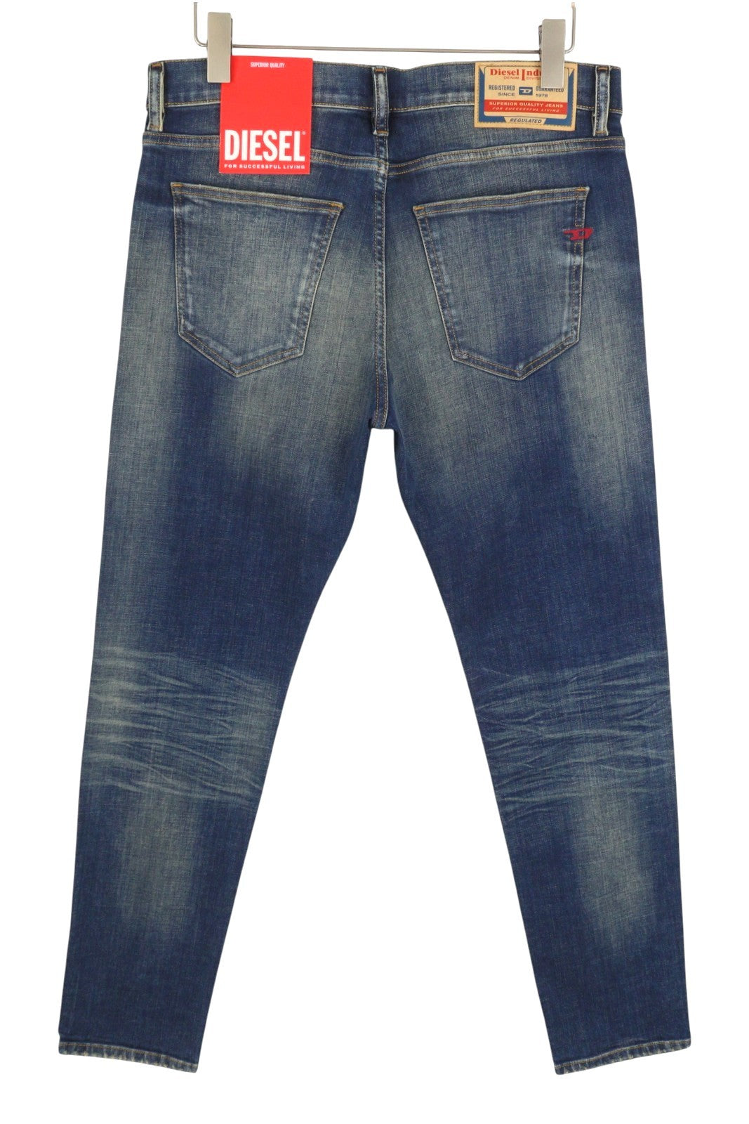 DIESEL 2019 D-Strukt 09J50 Men Jeans W38/L32 Blue Whiskers Faded Slim Fit RRP195