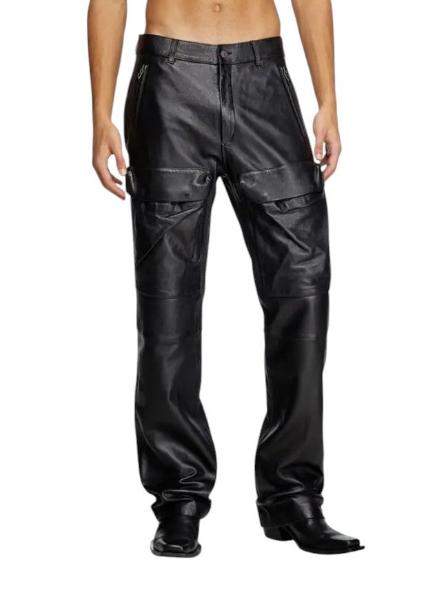 DIESEL P-Gast Men Trousers 52 W36 Black Lambskin Leather Straight Fit RRP795