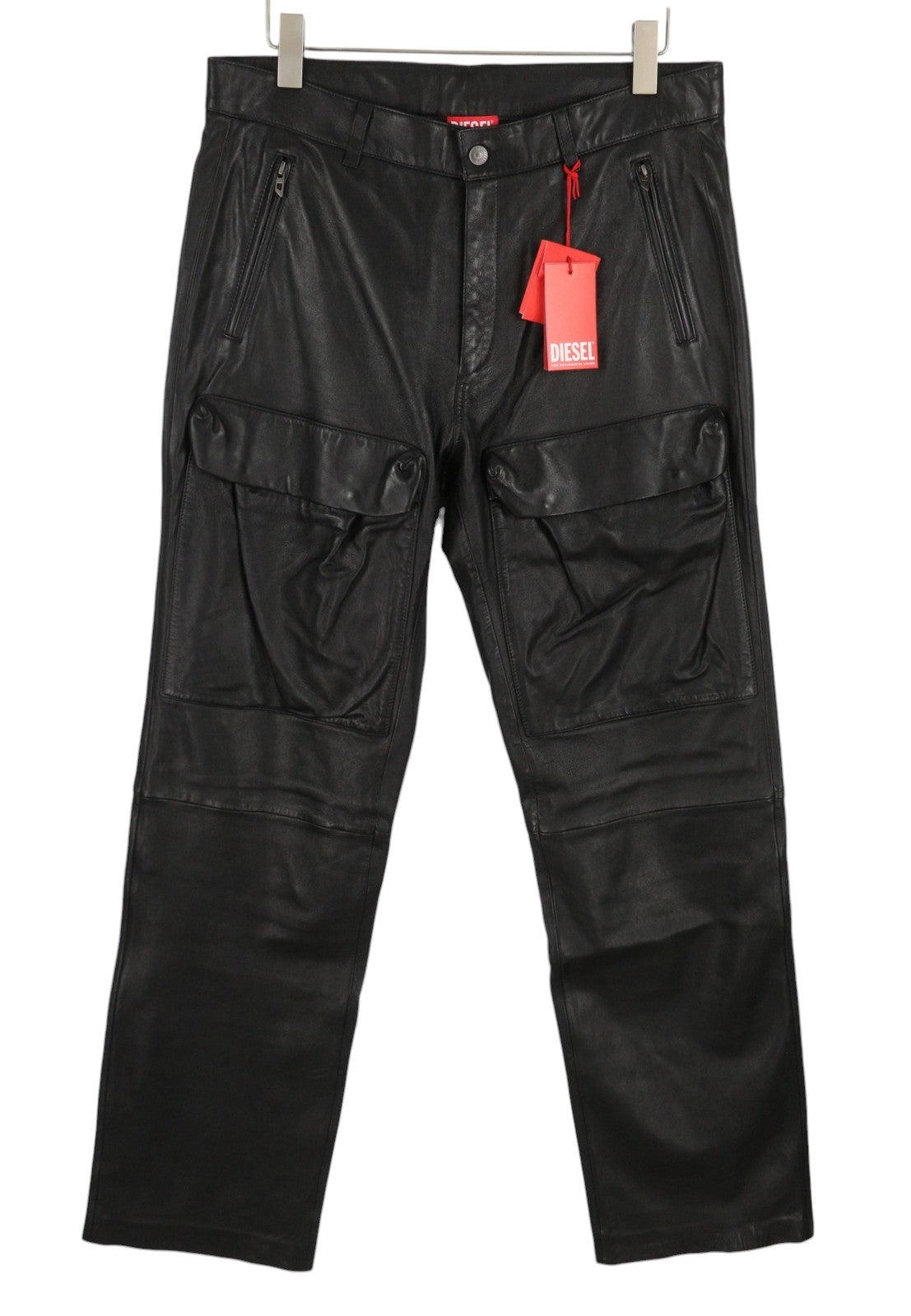 DIESEL P-Gast Men Trousers 52 W36 Black Lambskin Leather Straight Fit RRP795
