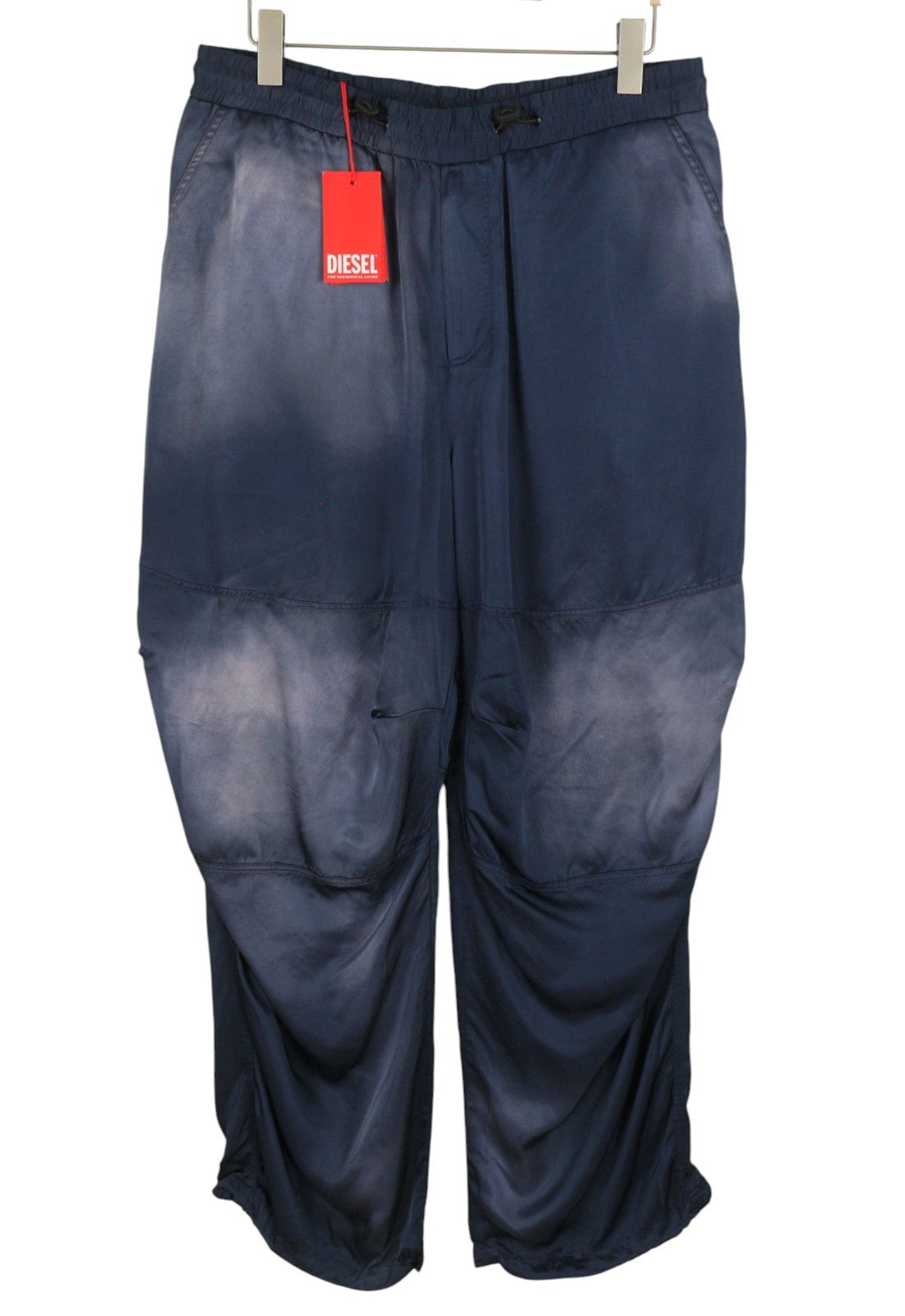 DIESEL P-Marty Men Trousers 52 W35 Blue Satin Oversized Extra-Baggy Cargo RRP325