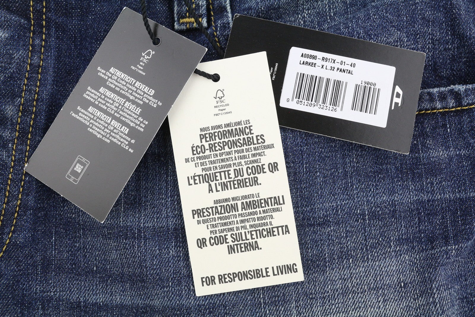 DIESEL 1985 Larkee R917X Men Jeans W40/L32 Blue Whiskers Faded Straight RRP195