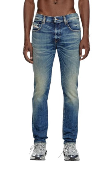 DIESEL 2019 D-Strukt 09J50 Men Jeans W32 Blue Whiskers Faded Slim Fit RRP195