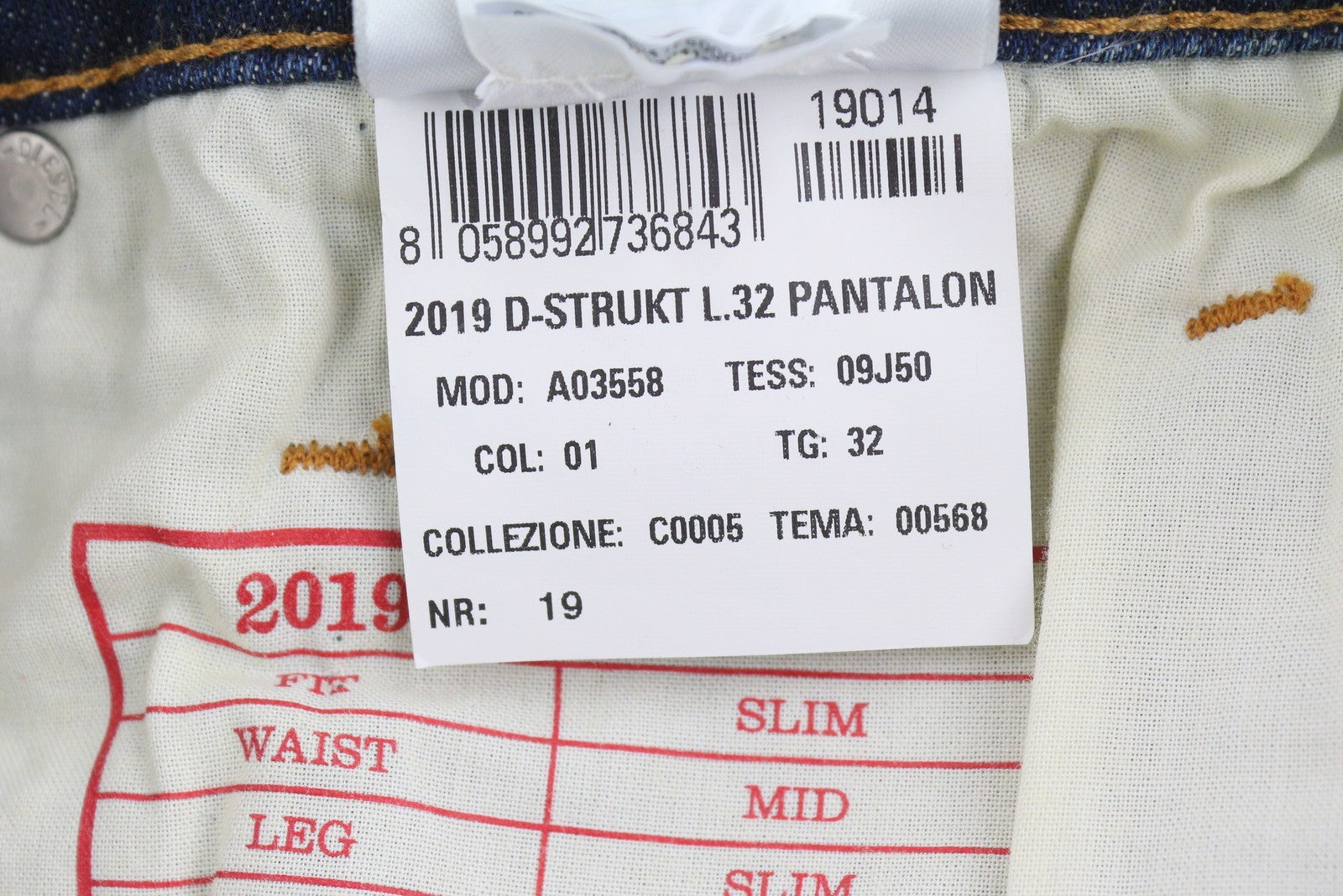 DIESEL 2019 D-Strukt 09J50 Men Jeans W32 Blue Whiskers Faded Slim Fit RRP195