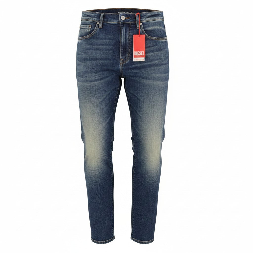 DIESEL 2019 D-Strukt 09J50 Men Jeans W32 Blue Whiskers Faded Slim Fit RRP195