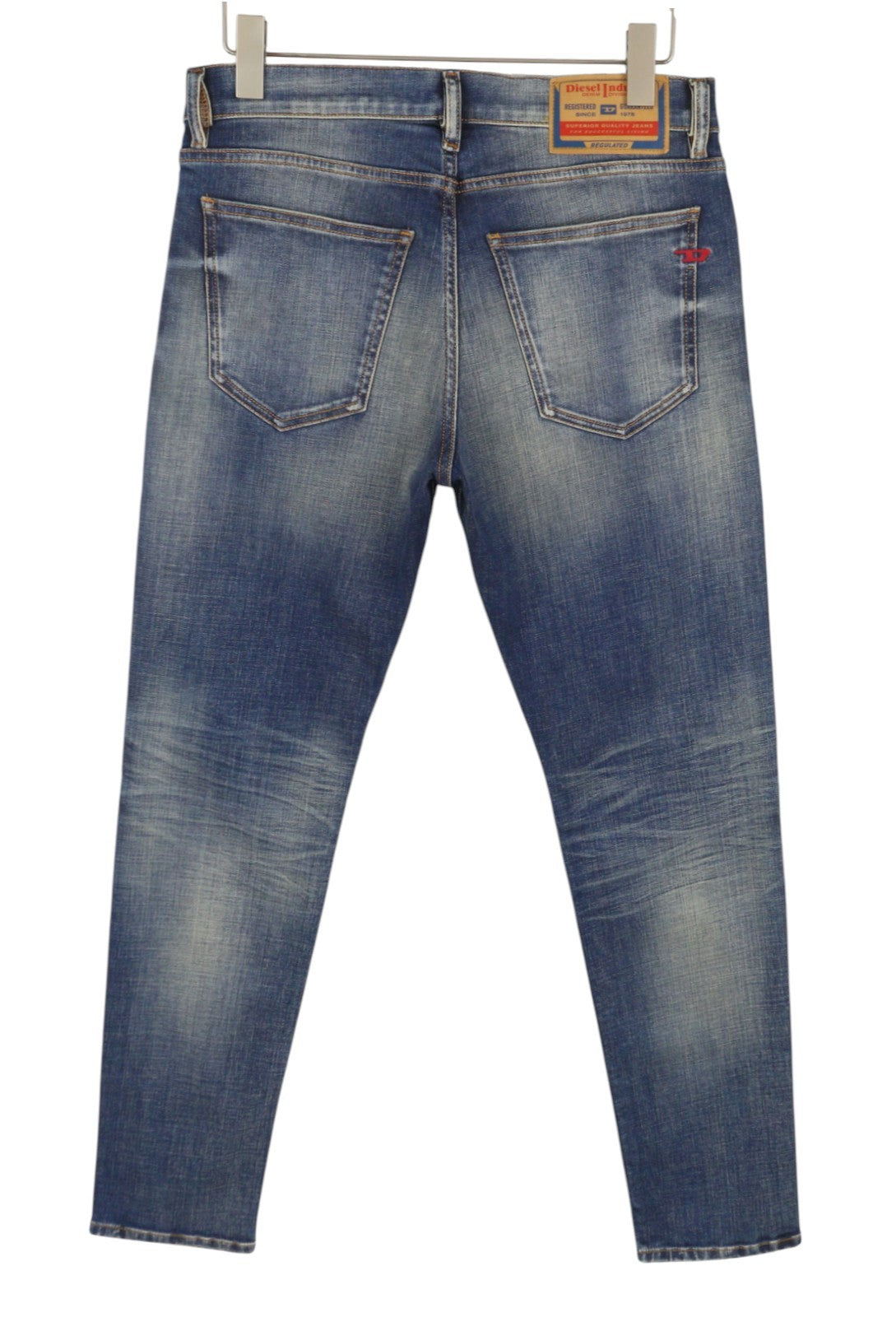 DIESEL 2019 D-Strukt 09J50 Men Jeans W32 Blue Whiskers Faded Slim Fit RRP195