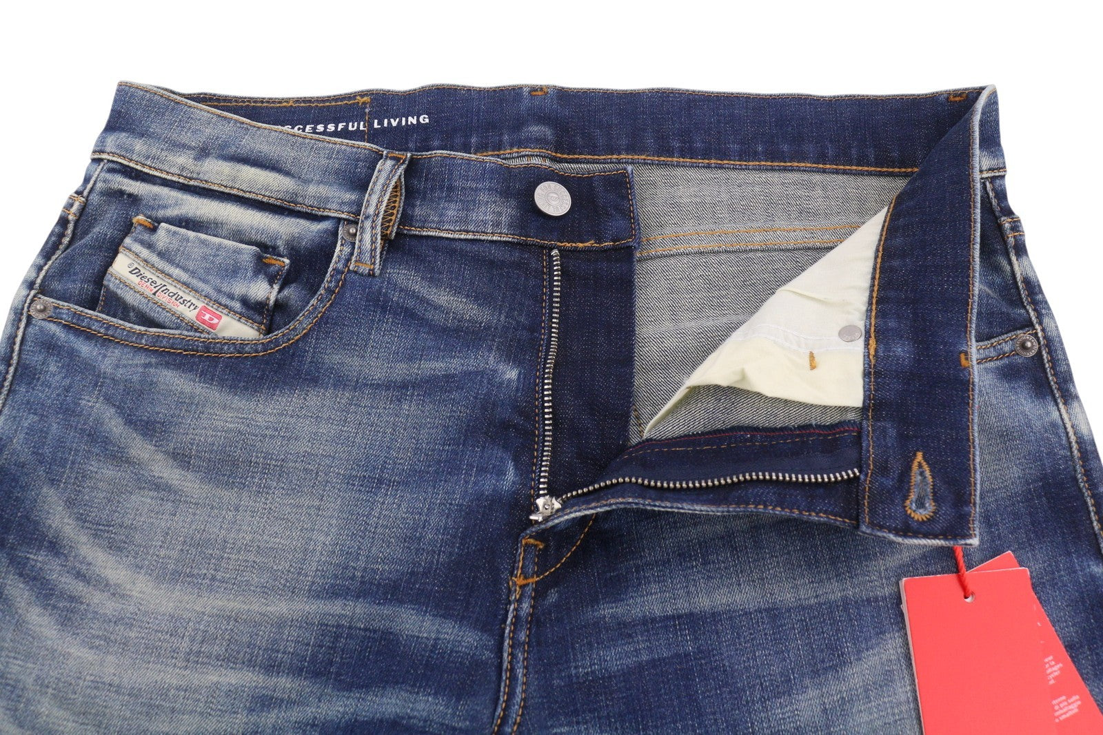 DIESEL 2019 D-Strukt 09J50 Men Jeans W32 Blue Whiskers Faded Slim Fit RRP195