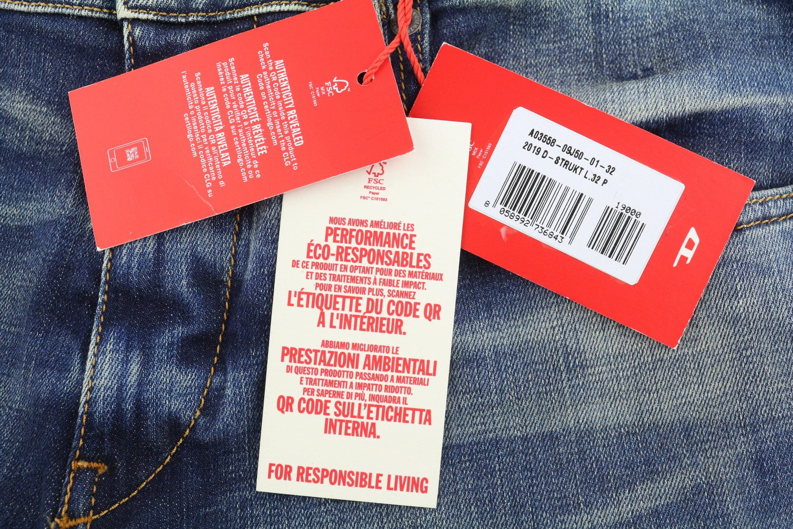 DIESEL 2019 D-Strukt 09J50 Men Jeans W32 Blue Whiskers Faded Slim Fit RRP195