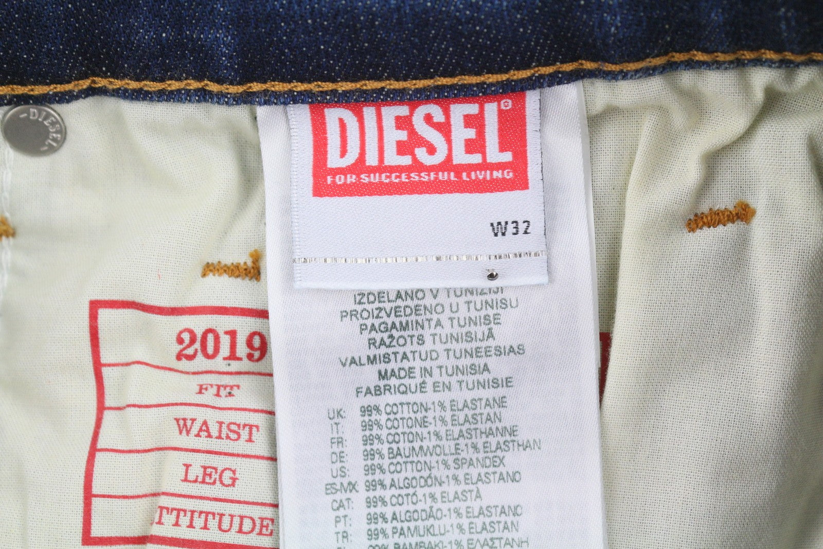 DIESEL 2019 D-Strukt 09J50 Men Jeans W32 Blue Whiskers Faded Slim Fit RRP195
