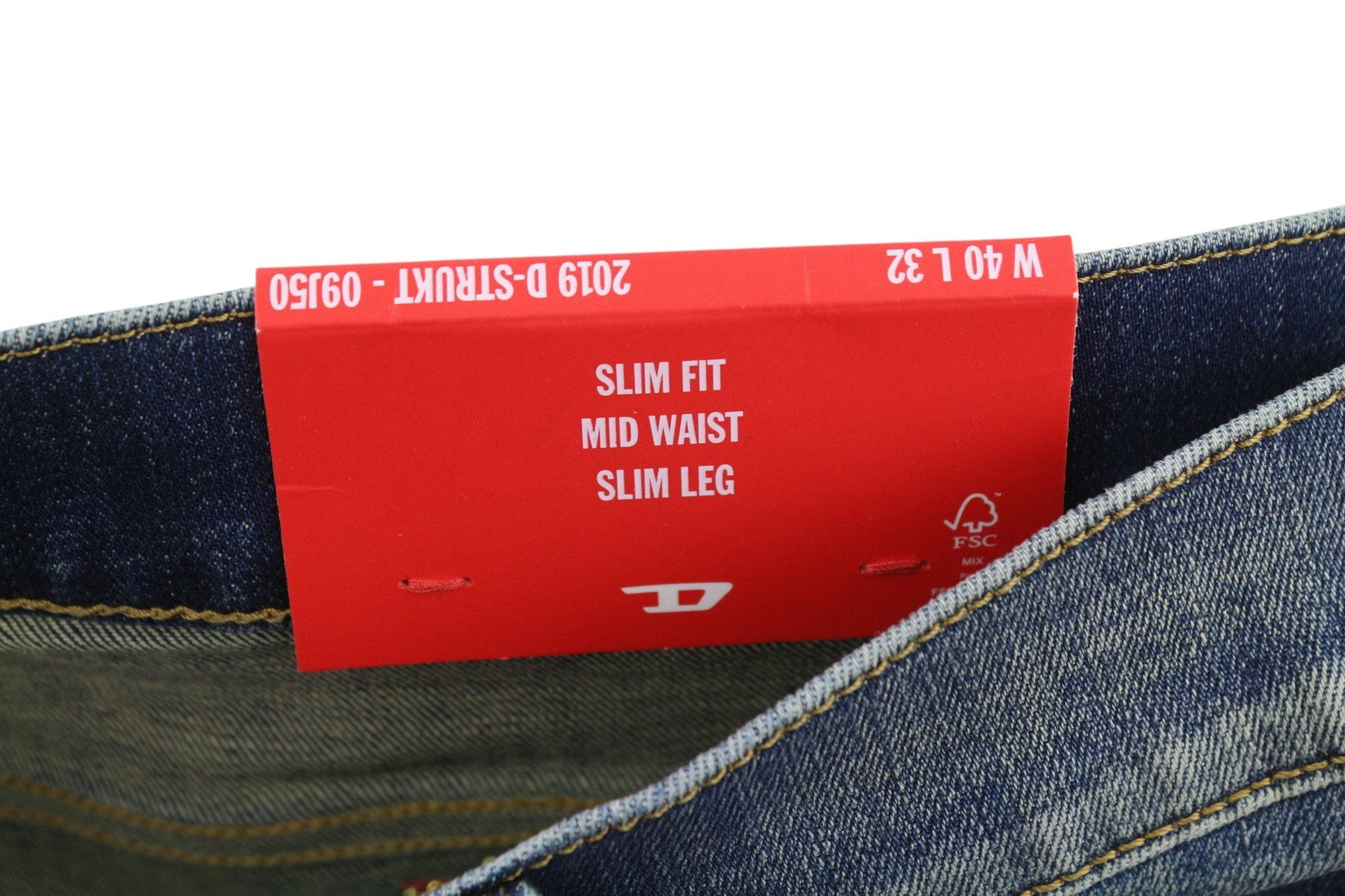 DIESEL 2019 D-Strukt 09J50 Men Jeans W40/L32 Blue Whiskers Faded Slim Fit RRP195